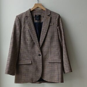 J. Crew Alfie Blazer Italian Stretch Wool Tan Plaid Women's 8